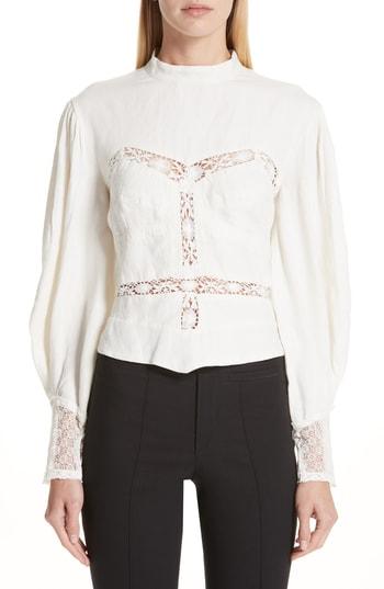 Women's Isabel Marant Lyneth Lace Inset Linen Blouse Us / 36 Fr - White