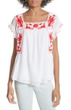 Women's Joie Cleavon Embroidered Crinkle Cotton Peasant Top - White