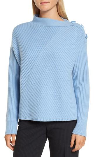 Women's Lewitt Bateau Neck Button Detail Cashmere Pullover - Blue