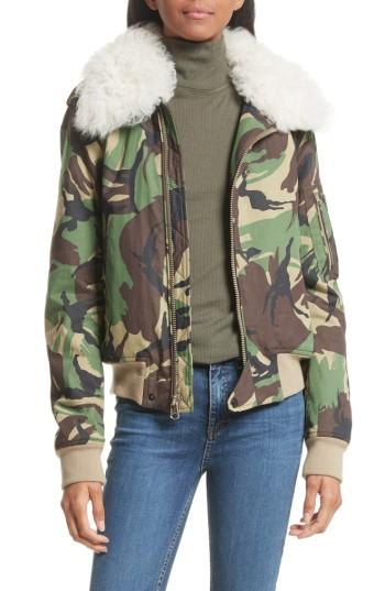 Women's Rag & Bone Camo Flight Jacket With Geniune Shearling Collar