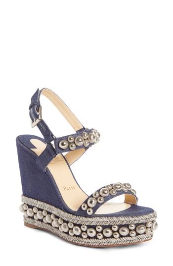 Women's Christian Louboutin Rondaclou Studded Wedge Sandal Us / 39eu - Blue