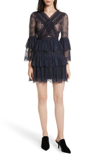 Women's Self-portrait Pleated Lace Dress - Blue