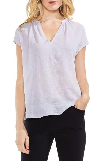 Women's Vince Camuto Crinkle Cotton V-neck Blouse, Size - Purple