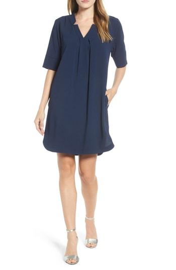Women's Bobeau Pleat Front Curved Hem Shirtdress - Blue
