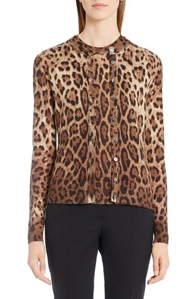 Women's Dolce & Gabbana Leopard Print Silk & Cashmere Cardigan