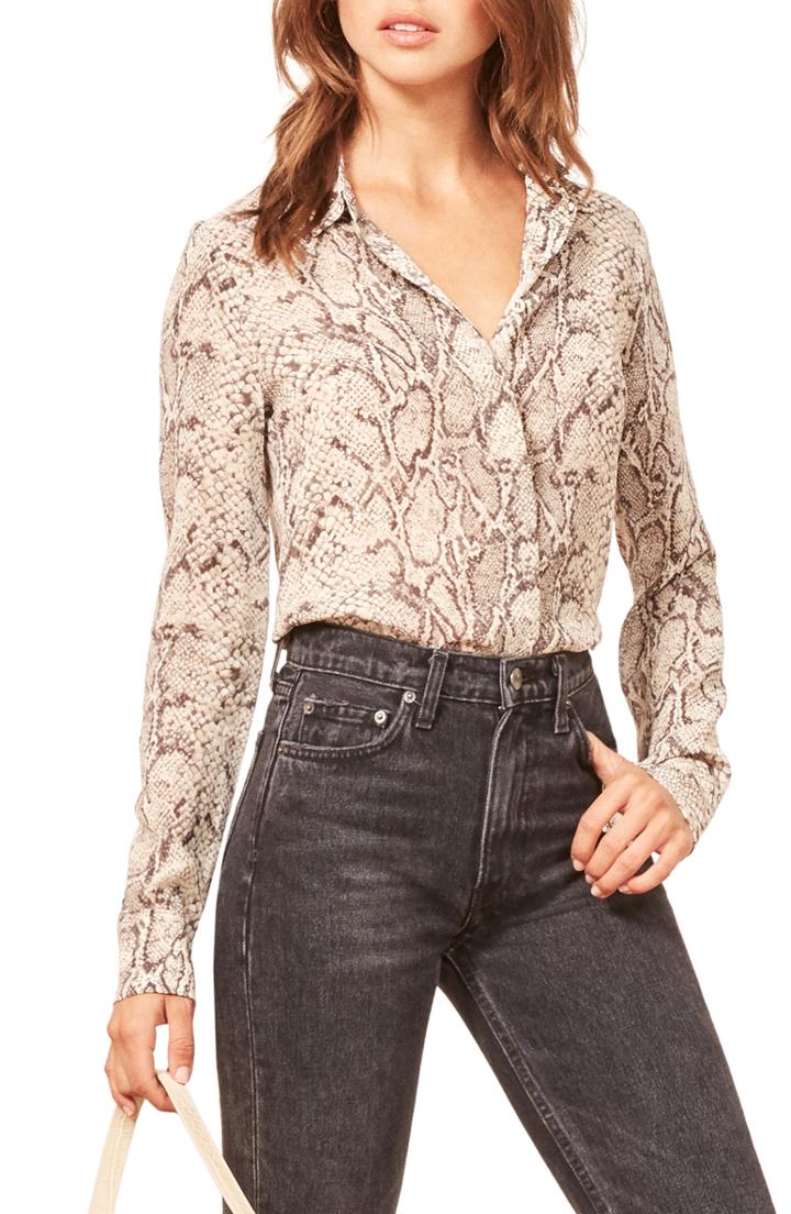 Women's Reformation Violet Stripe Blouse - Grey