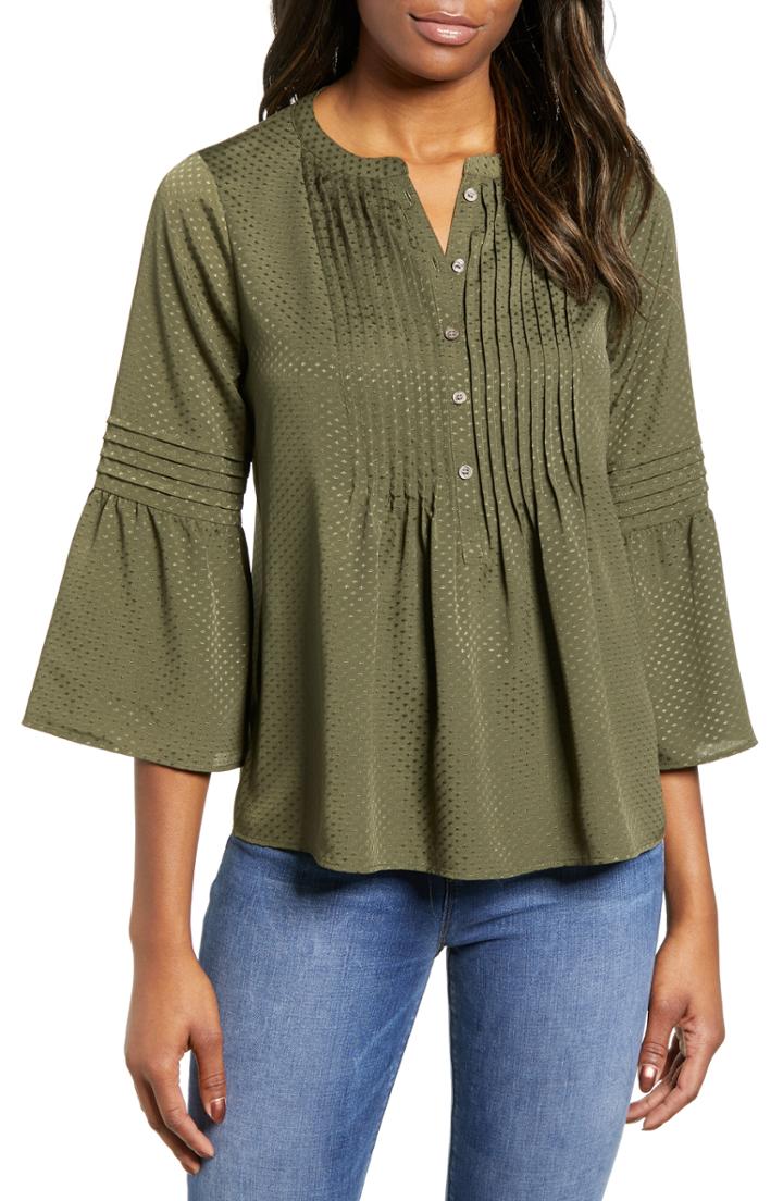 Women's Cece Pintuck Satin Jacquard Top, Size - Green