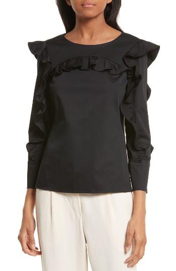 Women's Rebecca Taylor Ruffle Stretch Cotton Blouse