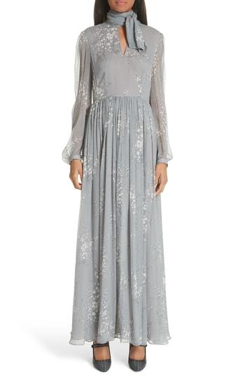 Women's Co Floral Print Crinkle Chiffon Tie Neck Dress - Grey