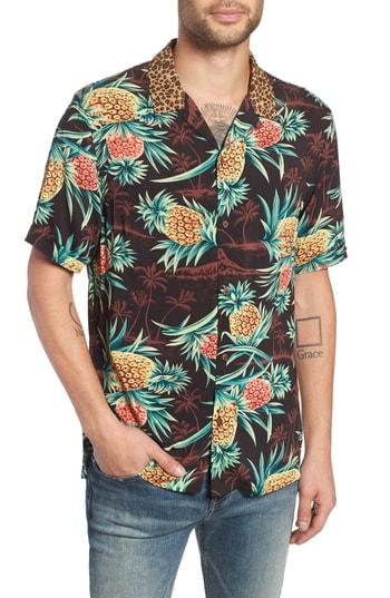 Men's Allsaints Devoir Short Sleeve Fit Camp Shirt, Size Small - Brown