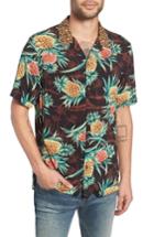 Men's Allsaints Devoir Short Sleeve Fit Camp Shirt, Size Small - Brown