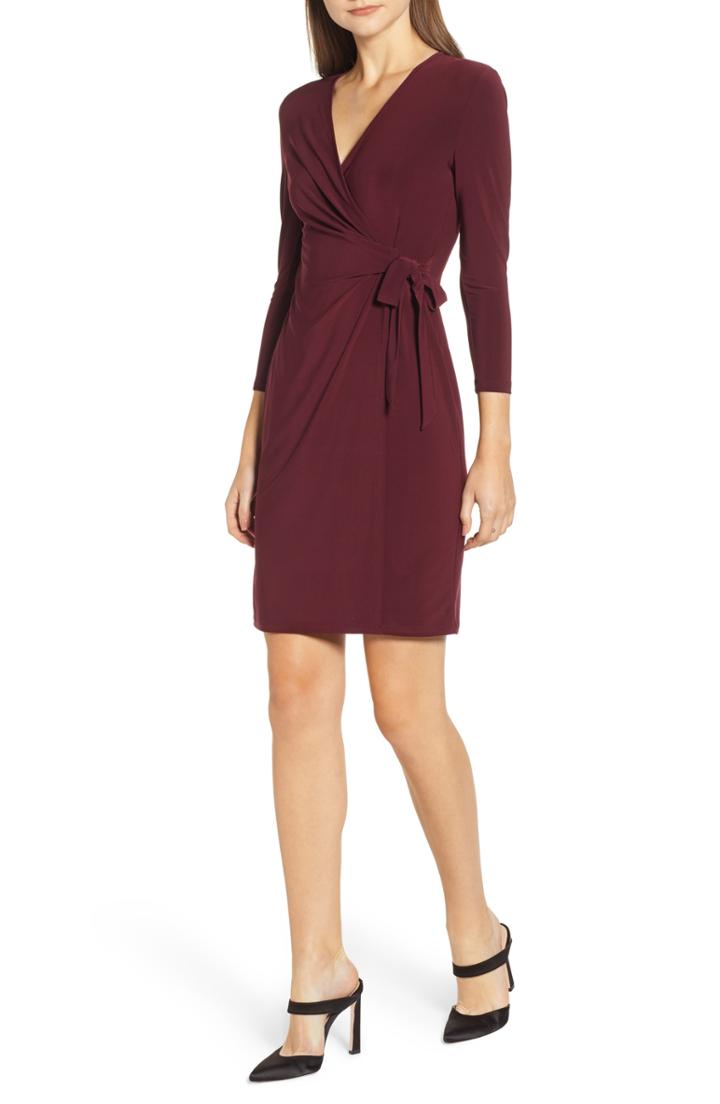 Women's Anne Klein Faux Wrap Dress, Size - Burgundy