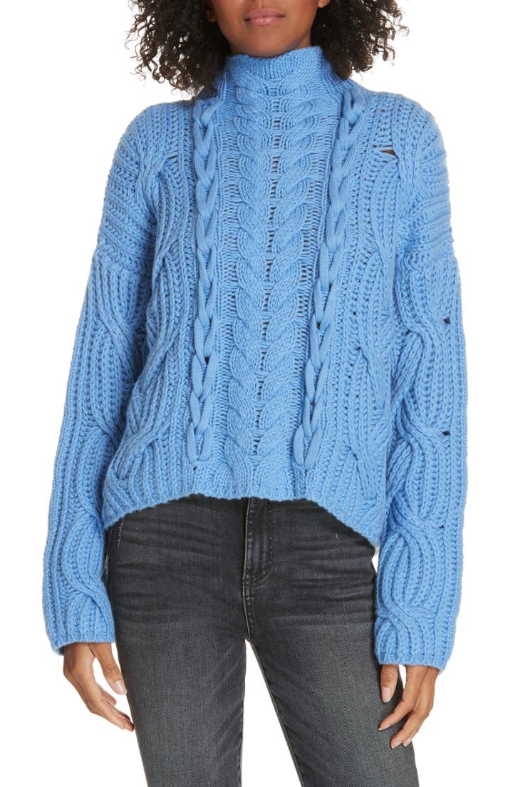 Women's Lewit Mix Cable Wool & Cashmere Sweater - Blue