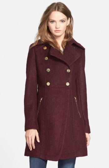 Petite Women's Guess Double Breasted Boucle Cutaway Coat P - Red