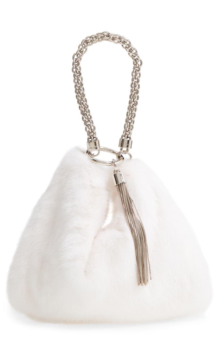 Jimmy Choo Callie Genuine Mink Fur Clutch - White
