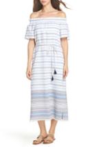 Women's Tommy Bahama Stripe Linen & Cotton Off The Shoulder Cover-up Dress - White