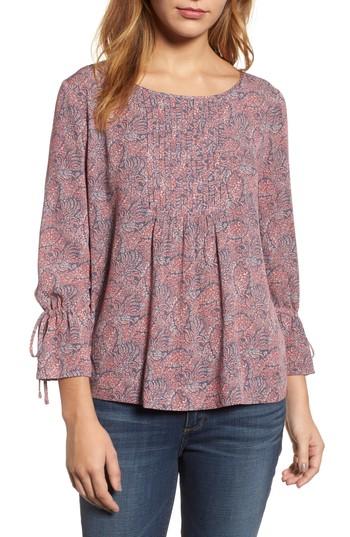 Women's Caslon Printed Tie Sleeve Blouse - Blue