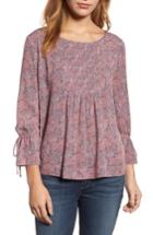 Women's Caslon Printed Tie Sleeve Blouse - Blue