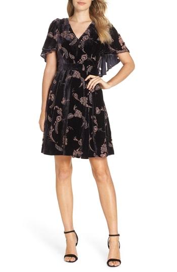 Women's Eliza J Velvet Cape Sleeve Dress - Black