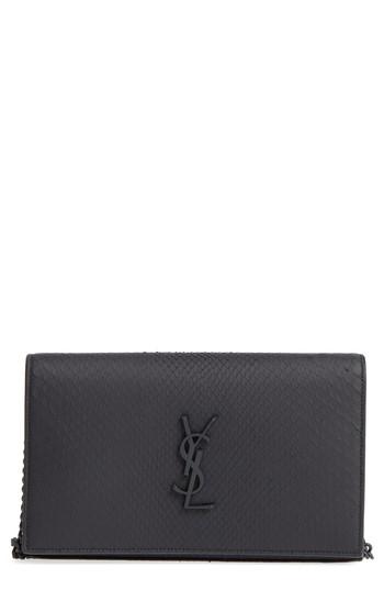 Women's Saint Laurent Monogram Genuine Python Wallet On A Chain - Black