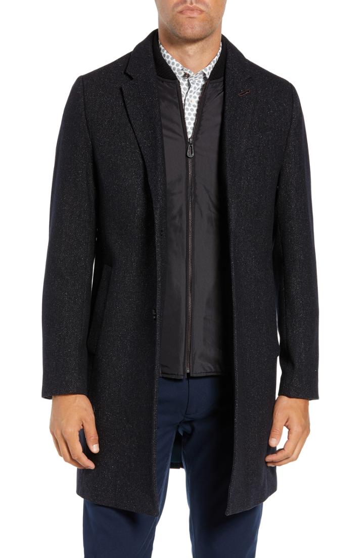 Men's Ted Baker London Cambear Trim Fit Wool Overcoat (xl) - Blue