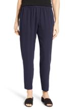 Petite Women's Eileen Fisher Slouchy Silk Crepe Ankle Pants P - Blue