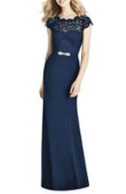 Women's Jenny Packham Lace & Crepe Sheath Gown - Blue