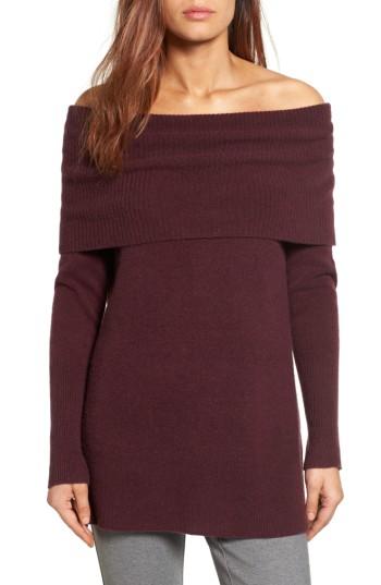 Women's Halogen Cashmere Off The Shoulder Sweater - Burgundy