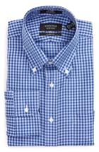 Men's Nordstrom Men's Shop Classic Fit Non-iron Gingham Dress Shirt - 36 - Blue (online Only)