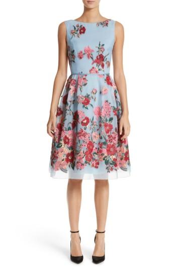 Women's Carolina Herrera Embroidered Floral Fit & Flare Dress