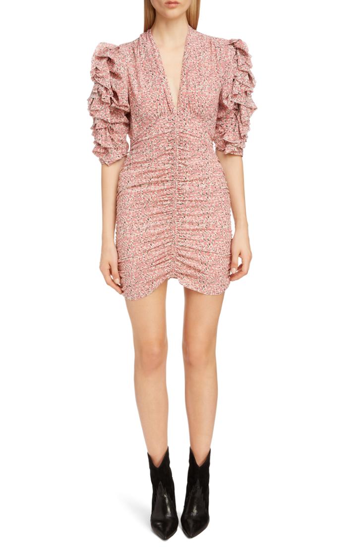 Women's Isabel Marant Print Silk Puff Sleeve Dress Us / 34 Fr - Pink