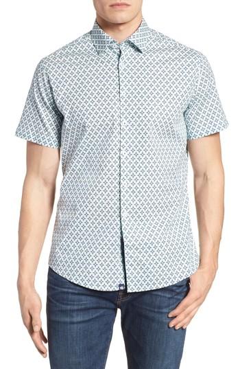 Men's Stone Rose Slim Fit Peacock Feather Print Sport Shirt (s) - Pink
