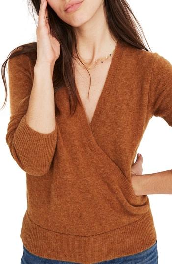 Women's Madewell Faux Wrap Pullover Sweater, Size - Purple