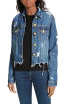 Women's Veronica Beard Cara Distressed Denim Jacket - Blue