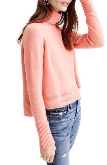 Women's J.crew Side Slit Supersoft Turtleneck Sweater - Pink