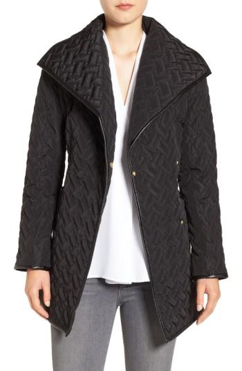 Women's Cole Haan Signature Water Resistant Quilted Wrap Coat - Black