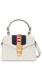 Gucci Mini Sylvie Top Handle Leather Shoulder Bag - White