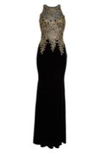 Women's Xscape Gold Embroidered Velvet Gown