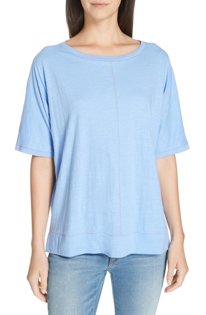 Women's Eileen Fisher Jewel Neck Organic Cotton Tee, Size - Blue