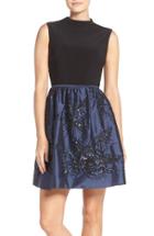 Women's Adrianna Papell Mixed Media Fit & Flare Dress - Black