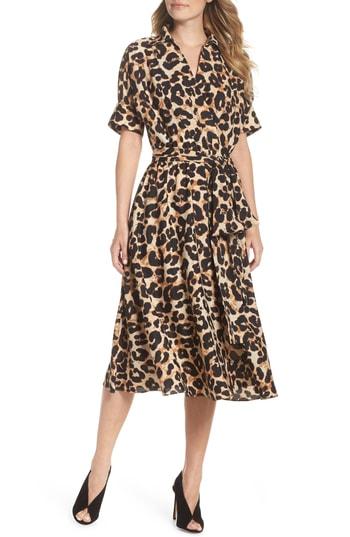 Women's Eliza J Animal Print Midi Shirtdress - Beige