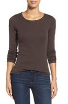 Petite Women's Caslon Long Sleeve Scoop Neck Cotton Tee P - Brown
