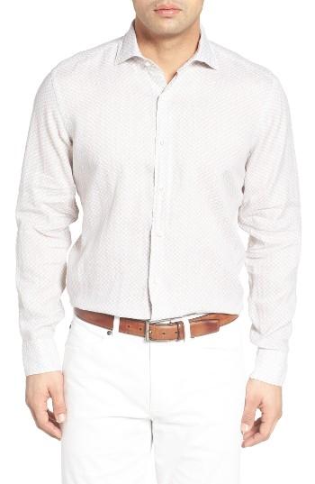 Men's Peter Millar Saline Beach Print Linen Sport Shirt - Brown