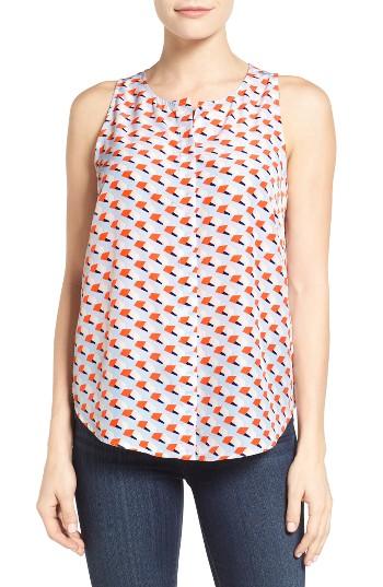 Petite Women's Halogen Button Front Print Tank P - Blue