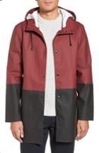 Men's Stutterheim Stockholm Colorblock Waterproof Hooded Raincoat - Burgundy