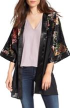 Women's Love, Fire Burnout Floral Kimono - Black