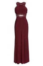 Women's Morgan & Co. Embellished Illusion Gown /4 - Burgundy