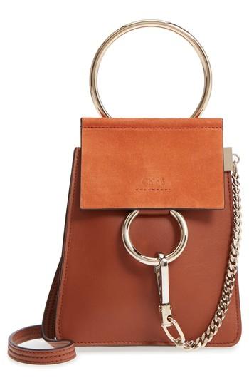 Chloe Faye Small Suede & Leather Bracelet Bag - Brown