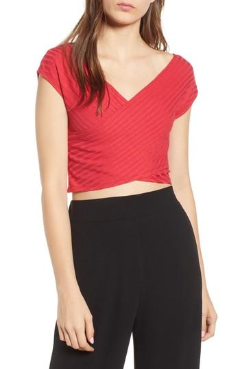 Women's Madison & Berkeley Ribbed Wrap Crop Top - Red
