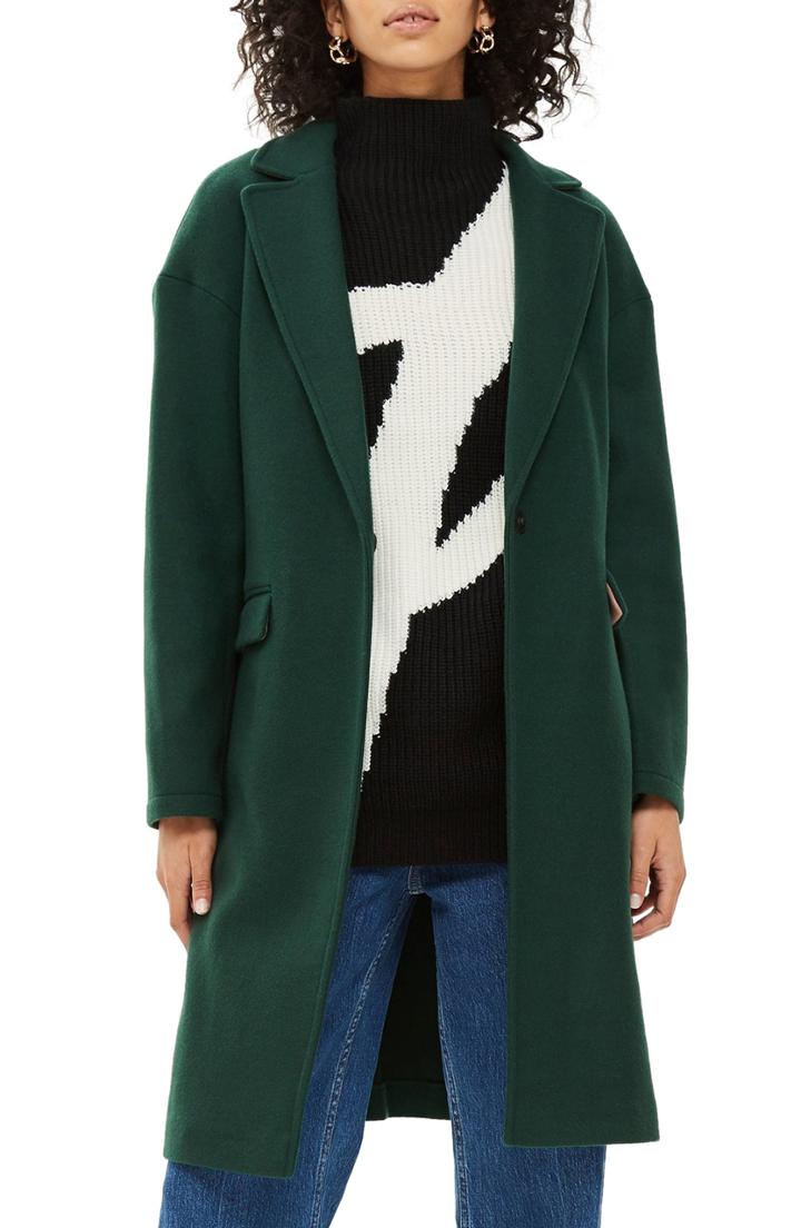 Women's Topshop Lily Knit Back Midi Coat Us (fits Like 6-8) - Green